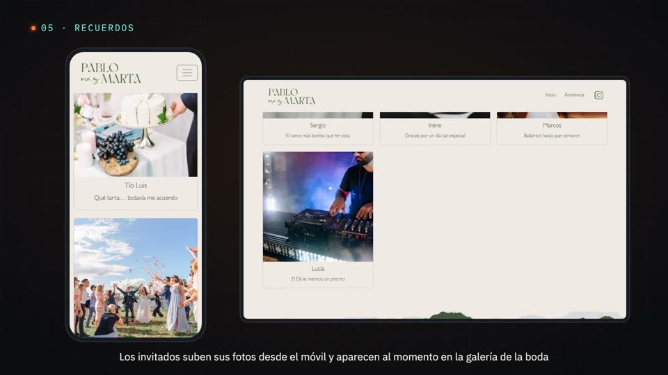 Vídeo: webs de boda en escritorio y móvil, asistencia y recuerdos