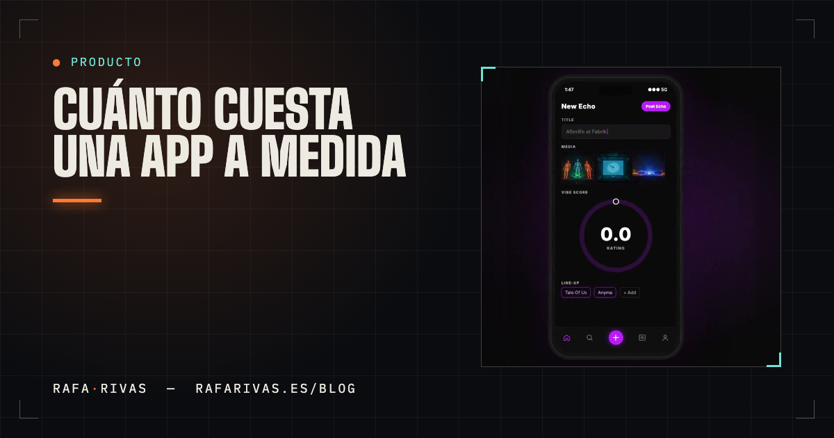 Portada del artículo: cuánto cuesta una app a medida, con una pantalla de la app Echoes
